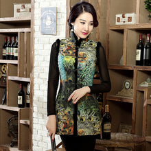 Muatkan imej ke dalam penonton Galeri, Peacock Feather Pattern Fur Collar &amp; Edge Chinese Style Wadded Waistcoat Vest
