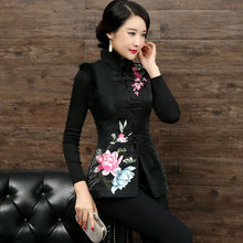 Muatkan imej ke dalam penonton Galeri, Floral Embroidery Fur Collar &amp; Edge Chinese Style Wadded Waistcoat Vest
