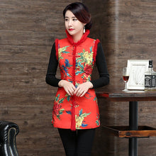 Load image into Gallery viewer, Fur Collar &amp; Edge Floral Brocade Chinese Style Wadded Waistcoat Vest
