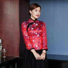 Load image into Gallery viewer, 3/4 Sleeve Floral Brocade Traditional Chinese Wadded Coat
