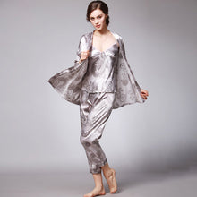 Load image into Gallery viewer, 3-pieces Floral Silk Blend Loungewear Pajamas Bathrobe
