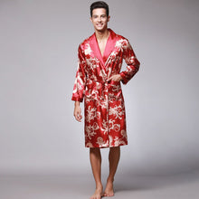 Muatkan imej ke dalam penonton Galeri, Dragon &amp; Phoenix Pattern Silk Blend Loungewear Sleepwear Bathrobe
