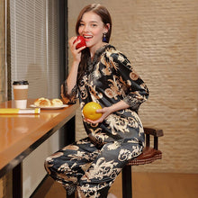 Muatkan imej ke dalam penonton Galeri, Dragons Pattern 2-pieces Silk Blend Loungewear Nightwear Pajamas
