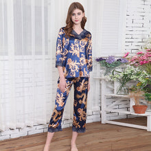 Muatkan imej ke dalam penonton Galeri, Dragons Pattern 2-pieces Silk Blend Loungewear Nightwear Pajamas
