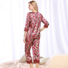 Muatkan imej ke dalam penonton Galeri, 3/4 Sleeve V Neck 2-pieces Silk Blend Loungewear Nightwear Pajamas
