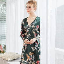 Load image into Gallery viewer, Deep V Neck Long Sleeve Floral Silk Kimono Yukata Sleepwear
