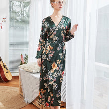 Load image into Gallery viewer, Deep V Neck Long Sleeve Floral Silk Kimono Yukata Sleepwear
