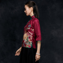 Load image into Gallery viewer, Mandarin Collar Half Sleeve Cheongsam Top Floral Chinese Shirt
