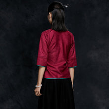 Load image into Gallery viewer, Mandarin Collar Half Sleeve Cheongsam Top Floral Chinese Shirt
