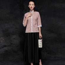 Muatkan imej ke dalam penonton Galeri, Half Sleeve Mandarin Collar Checks Pattern Traditional Chinese Shirt
