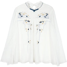 Muatkan imej ke dalam penonton Galeri, Floral Embroidery Illusion Neck &amp; Sleeve Chinese Style Blouse
