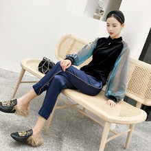 Load image into Gallery viewer, Cheongsam Top Key Hole Neck Illusion Sleeve Velvet Chinese Shirt
