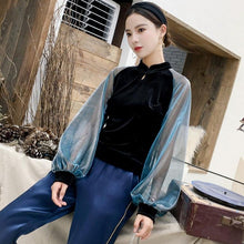 Load image into Gallery viewer, Cheongsam Top Key Hole Neck Illusion Sleeve Velvet Chinese Shirt
