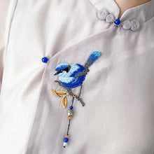 Load image into Gallery viewer, Bird Embroidery 3/4 Sleeve Mandarin Collar Chinese Blouse
