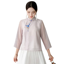 Load image into Gallery viewer, Bird Embroidery 3/4 Sleeve Mandarin Collar Chinese Blouse
