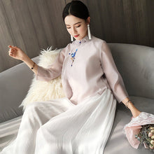 Load image into Gallery viewer, Bird Embroidery 3/4 Sleeve Mandarin Collar Chinese Blouse
