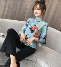 Load image into Gallery viewer, 3/4 Sleeve Mandarin Collar Japanese Kimono Style Blouse
