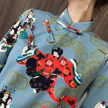 Load image into Gallery viewer, 3/4 Sleeve Mandarin Collar Japanese Kimono Style Blouse
