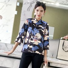 Load image into Gallery viewer, 3/4 Sleeve Mandarin Collar Retro Japanese Kimono Style Blouse
