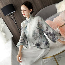 Load image into Gallery viewer, Mandarin Sleeve Floral Chiffon Chinese Style Women&#39;s Coat
