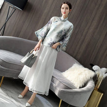 Load image into Gallery viewer, Mandarin Sleeve Floral Chiffon Chinese Style Women&#39;s Coat
