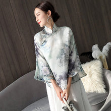 Load image into Gallery viewer, Mandarin Sleeve Floral Chiffon Chinese Style Women&#39;s Coat
