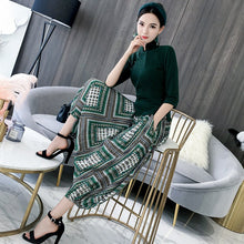 Load image into Gallery viewer, Mandarin Collar 3/4 Sleeve Cheongsam Top Harem Pants Women&#39;s Suit
