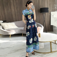 Muatkan imej ke dalam penonton Galeri, Floral Cheongsam Top Chinese Style Women&#39;s Jumpsuit
