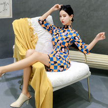 Load image into Gallery viewer, Plaids &amp; Checks Pattern Half Sleeve Modern Cheongsam Chinese Dress
