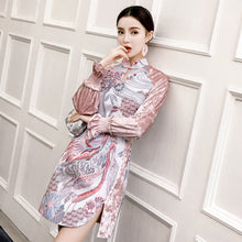 Load image into Gallery viewer, Long Ruffle Sleeve Knee Length Modern Cheongsam Chinese Dress
