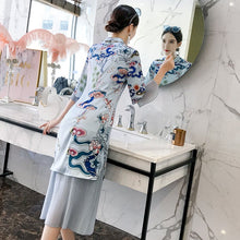 Load image into Gallery viewer, Puff Sleeve Pleated Skirt Traditional Cheongsam Chinese Dress
