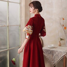 Load image into Gallery viewer, Bird &amp; Floral Embroidery Velvet Oriental Evening Dress with French Cuff
