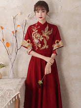 Load image into Gallery viewer, Bird &amp; Floral Embroidery Velvet Oriental Evening Dress with French Cuff
