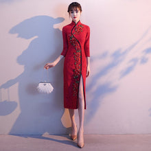 Load image into Gallery viewer, 3/4 Sleeve Floral Lace &amp; Applique Open Front Oriental Evening Dress
