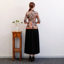 Load image into Gallery viewer, 3/4 Sleeve Floral Print Suede Cheongsam Top Chinese Blouse
