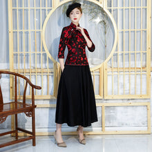 Load image into Gallery viewer, 3/4 Sleeve Floral Flocking Cheongsam Top Chinese Blouse
