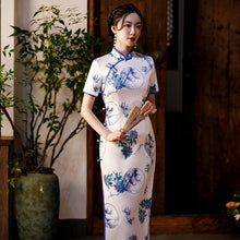 Load image into Gallery viewer, Mandarin Collar Short Sleeve Traditional Cheongsam Chinese Dress
