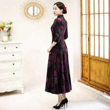 Load image into Gallery viewer, 3/4 Sleeve Cheongsam Top Floral Knit Dress with Expansion Skirt
