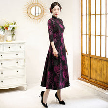 Load image into Gallery viewer, 3/4 Sleeve Cheongsam Top Floral Knit Dress with Expansion Skirt
