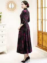 Load image into Gallery viewer, 3/4 Sleeve Cheongsam Top Floral Knit Dress with Expansion Skirt
