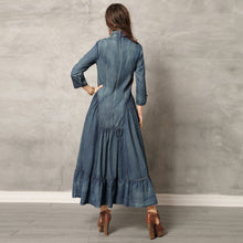 Load image into Gallery viewer, 3/4 Sleeve Cheongsam Top Retro Chinese Style Jean Dress
