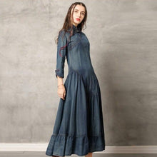 Load image into Gallery viewer, 3/4 Sleeve Cheongsam Top Retro Chinese Style Jean Dress
