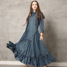 Load image into Gallery viewer, 3/4 Sleeve Cheongsam Top Retro Chinese Style Jean Dress
