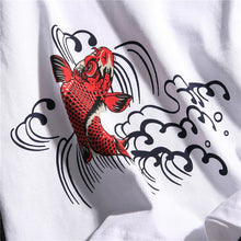 Load image into Gallery viewer, 100% Cotton Round Neck Fish Print Chinese T-shirt
