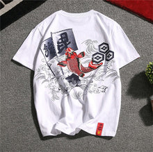 Load image into Gallery viewer, 100% Cotton Round Neck Fish Print Chinese T-shirt
