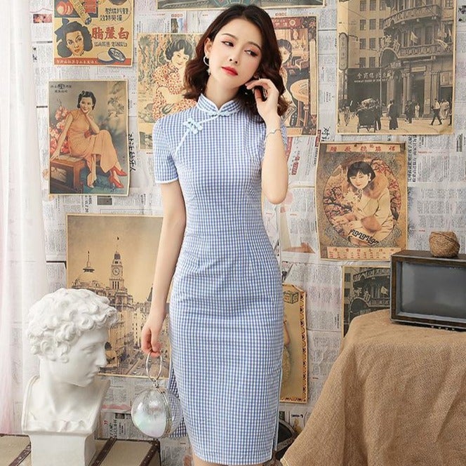 1930's Shanghai Style Signature Cotton Retro Cheongsam Chinese Dress