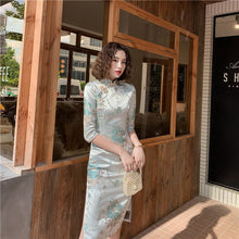 Load image into Gallery viewer, 3/4 Sleeve Floral Brocade Retro Cheongsam Knee Length Chinese Dress
