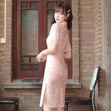 Muatkan imej ke dalam penonton Galeri, Ruffle Sleeve Floral Lace Modern Cheongsam Chic Girl Dress
