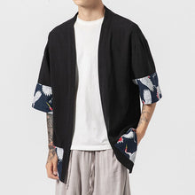 Muatkan imej ke dalam penonton Galeri, Crane Pattern Men&#39;s Cardigan Kimono Shirt Samurai Costume
