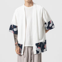 Muatkan imej ke dalam penonton Galeri, Crane Pattern Men&#39;s Cardigan Kimono Shirt Samurai Costume
